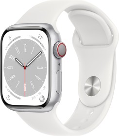 Apple Watch Series 8 (GPS + Cellular) 41mm Aluminium silber mit Sportarmband weiß