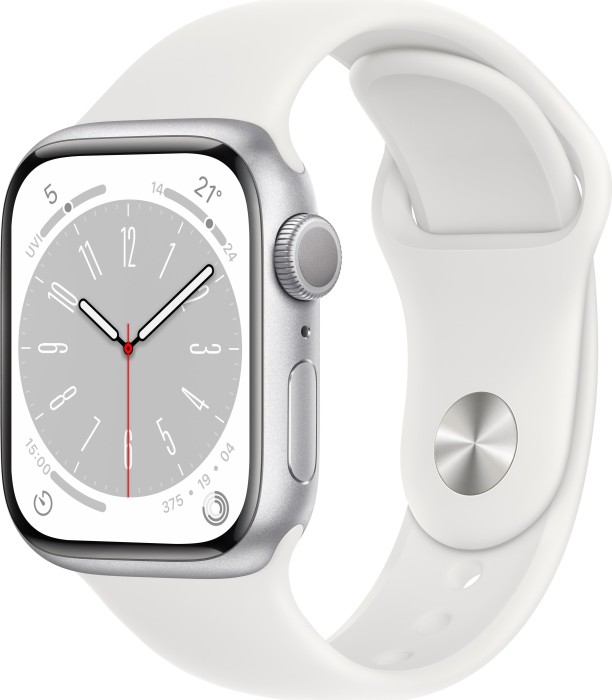 Apple Watch Series 8 (GPS) 41mm Aluminium silber mit Sportarmband weiß