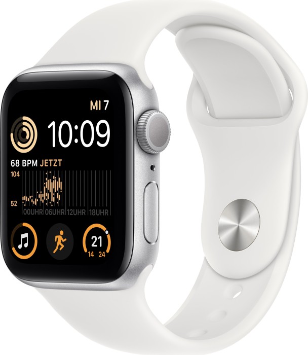 Apple Watch SE 2022 (GPS) 40mm silber mit Sportarmband weiß