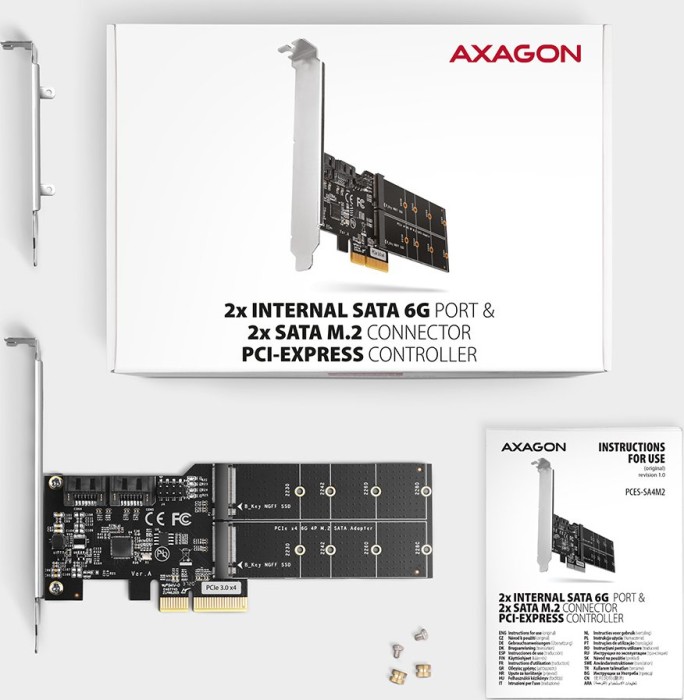 AXAGON 2x SATA 6Gb/s, 2x M.2 SATA, PCIe 3.0 x2