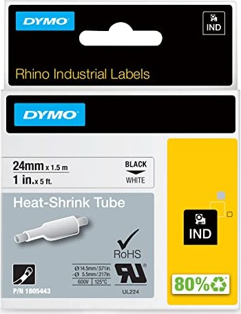 24mm Schrumpfschlauch Schwarz auf weiß IND-Etikettenband für DYMO Rhino 1805443 