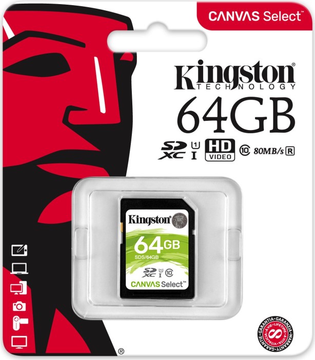 Kingston Canvas Select R80 SDXC 64GB, UHS-I U1, Class 10