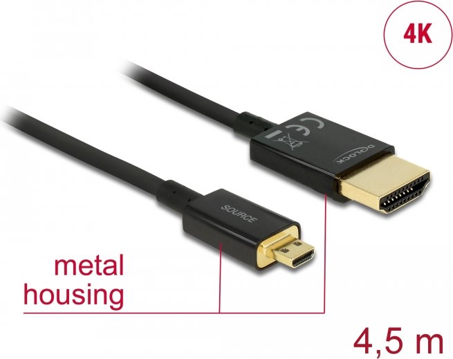 DeLOCK Slim High Speed 4K HDMI Kabel mit Ethernet Typ A/Typ D Micro