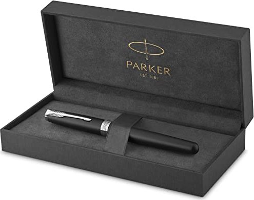 Parker Sonnet Füller | Matt-Schwarze Lackierung mit Palladiumzierteilen | Füllfederhalter mit mittlerer Feder | Geschenkbox