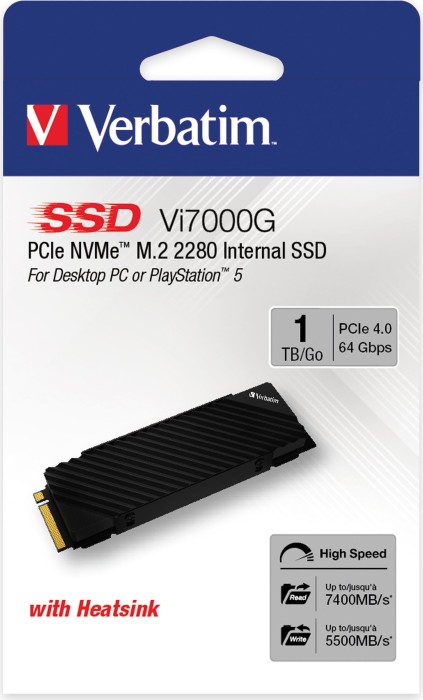 Verbatim Vi7000G PCIe NVMe SSD 1TB, M.2 2280 / M-Key / PCIe 4.0 x4, chłodnica