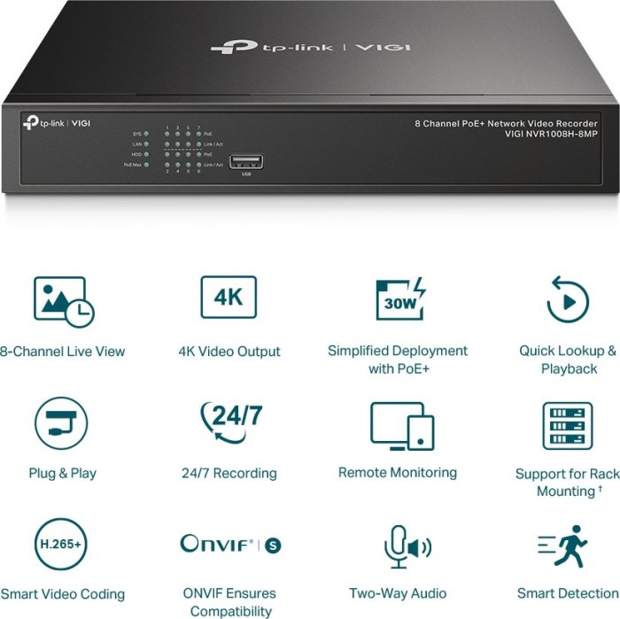 TP-Link VIGI NVR1008H-8MP 8-Kanal, Netzwerk-Videorecorder