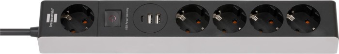 Brennenstuhl Premium-Line listwa zasilająca z USB Power Delivery, 1x USB-C, 2x USB-A, 5-krotny, 1.5m, szary/czarny