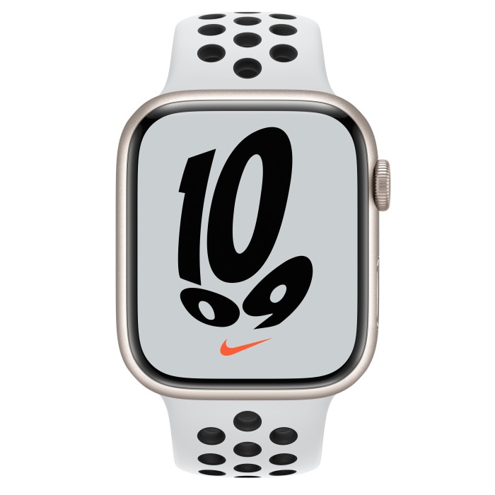 Apple Watch Nike Series 7 (GPS) 45mm Aluminium Polarstern mit Sportarmband Pure Platinum/schwarz