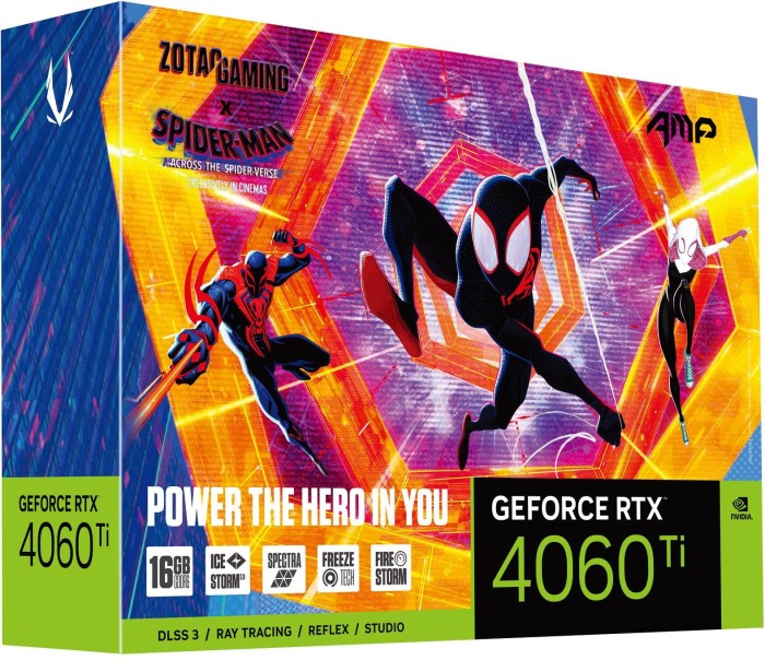 Zotac GeForce RTX 4060 Ti AMP SPIDER-MAN: Across the Spider-Verse Bundle, 16GB GDDR6, HDMI, 3x DP