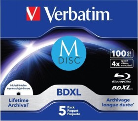 Verbatim M-DISC BD-R XL 100GB 4x, 5er Jewelcase Wide Inkjet printable