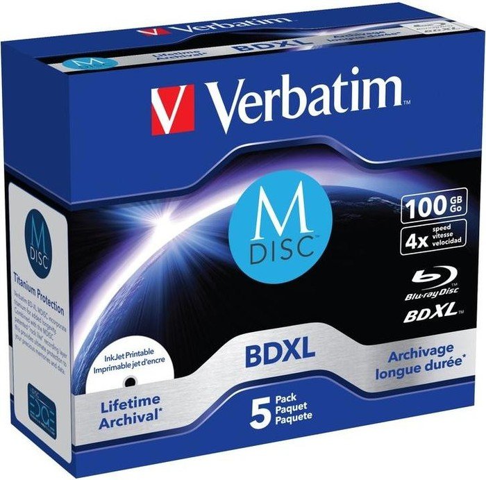 Verbatim M-DISC BD-R XL 100GB, 4x, 5er Jewelcase, wide, inkjet printable