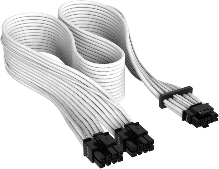 Corsair PSU Cable Type 4 - 600W PCIe 5.0 12VHPWR, 2x 8-Pin PCIe Stecker auf 16-Pin PCIe 5.0 12VHPWR Stecker, Adapterkabel, Premium Individually Sleeved, weiß, 65cm