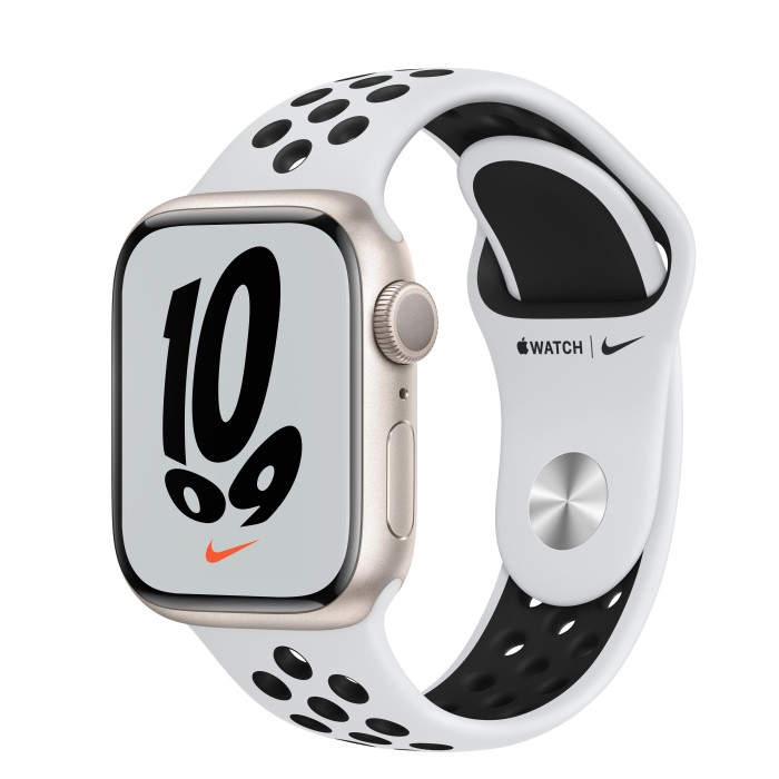 Apple Watch Nike Series 7 (GPS) 41mm Aluminium Polarstern mit Sportarmband Pure Platinum/schwarz