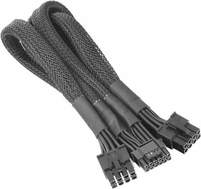 Thermaltake Sleeved PCIe Gen 5 Splitter Cable, 600W PCIe 5.0 12VHPWR, 2x 8-Pin PCIe Stecker auf 16-Pin PCIe 5.0 12VHPWR Stecker, Adapterkabel, schwarz, 60cm