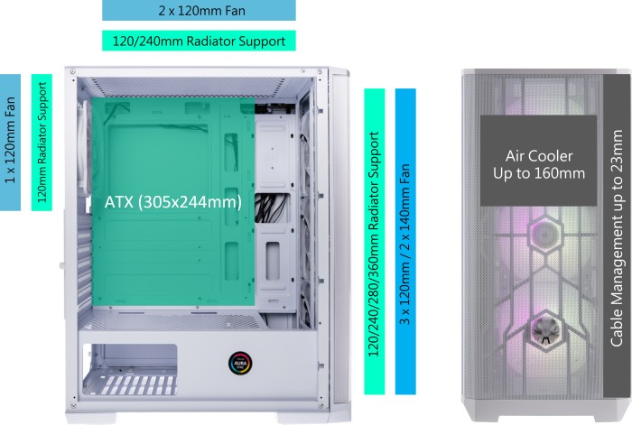 BitFenix Nova Mesh SE TG 4ARGB, biały, w tym 4x wentylator, wentylatory LED RGB, szklane okno