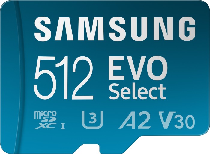 Samsung EVO Select R130 microSDXC 512GB Kit, UHS-I U3, A2, Class 10