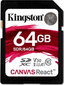 Kingston Canvas React R100/W80 SDXC 64GB, UHS-I U3, Class 10 (SDR/64GB)