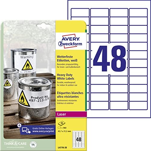 Avery-Zweckform etykiety foliowe, 45.7x21.2mm, odporny na pogodę, biały, 20 arkuszy
