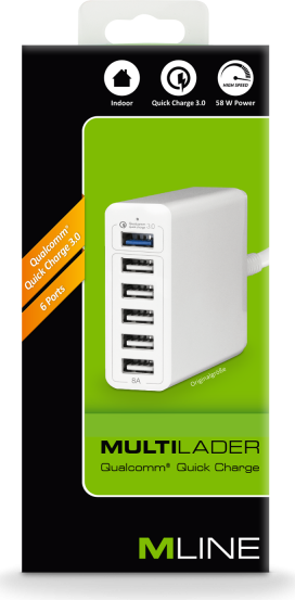 MLine Multi-Lader 1x Qualcomm Quick Charge 3.0 5x USB-A Universal weiß