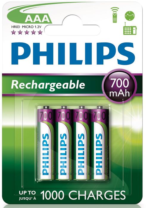 Philips Rechargeable Micro AAA NiMH 700mAh, 4er-Pack