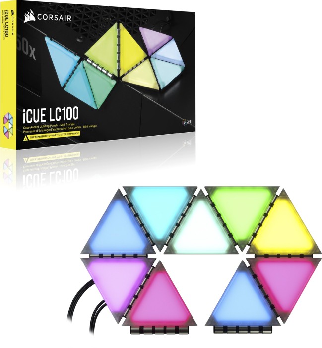 Corsair iCUE LC100, Case Accent Lighting Panels Mini Triangle Starter Kit, RGB-Beleuchtungsset, 9er-Pack