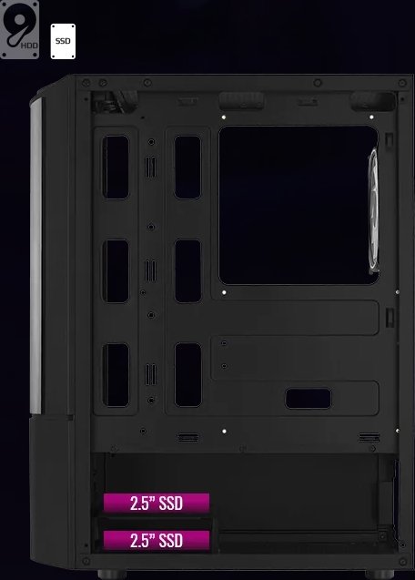 AeroCool Quantum V2 schwarz, Lüfter LED Fixed RGB, Glasfenster