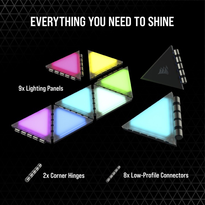 Corsair iCUE LC100, Case Accent Lighting Panels Mini Triangle Expansion Kit, RGB-Beleuchtung, 9er-Pack