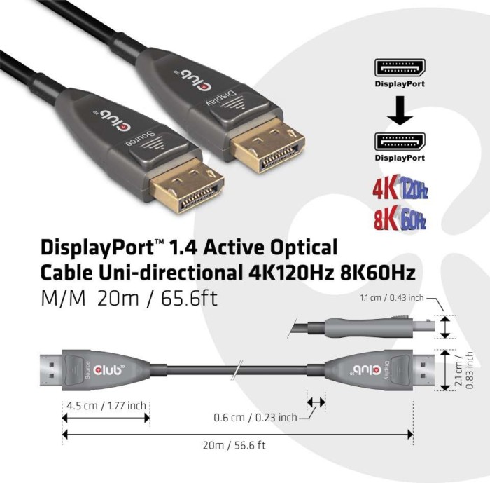 Club 3D AOC DisplayPort 1.4 przewód 4K 120Hz 8K60Hz czarny, 20m