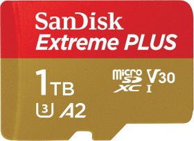 SanDisk Extreme PLUS R170/W90 microSDXC 1TB Kit, UHS-I U3, A2, Class 10 (SDSQXBZ-1T00-GN6MA)