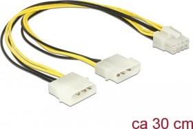 DeLOCK 8-Pin EPS12V Stecker auf 2x 4-Pin IDE Molex Stecker, gelb/schwarz, Adapterkabel, 30cm