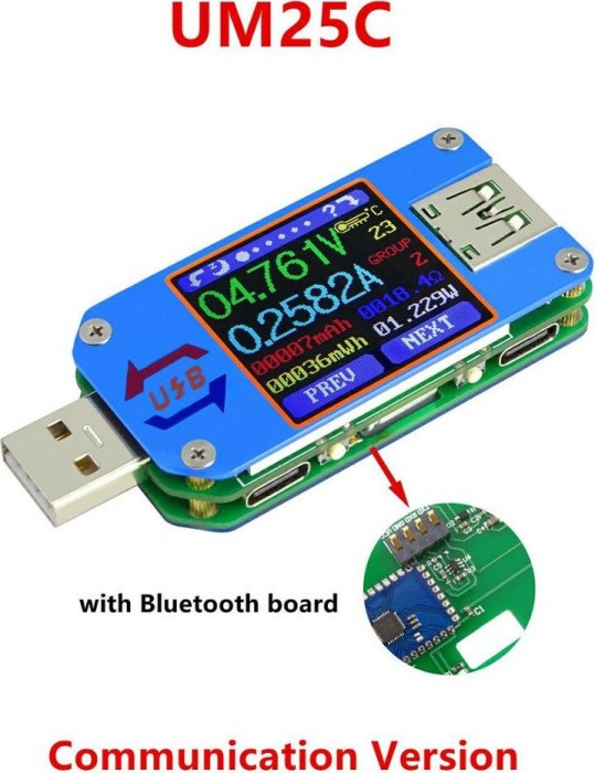 RD Tech UM25C USB-A/USB-C Leistungsmonitor i Ladeprotokoll-Analysegerät, USB-A/Bluetooth