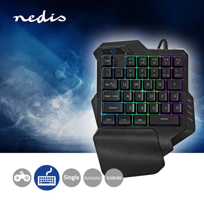 Nedis Einhand-Gaming-klawiatura, LEDs RGB, USB
