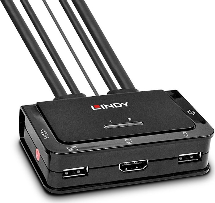 Lindy 2-fach KVM Switch, HDMI 18G, USB 2.0, Audio