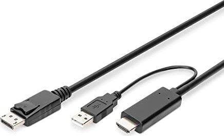 Digitus DisplayPort 1.2/HDMI 1.4 kabel przejściówka w tym USB-A złącze zasilające czarny, 2m
