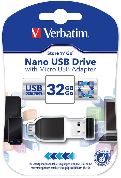 Verbatim Store 'n' Stay Nano z Micro adapter USB 16GB, USB-A 2.0/USB 2.0 Micro-B