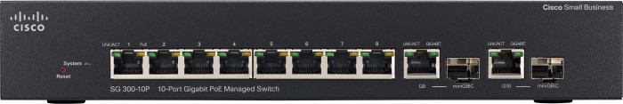 Cisco SG300 Desktop Gigabit Managed Switch, 8x RJ-45, 2x RJ-45/SFP, 62W PoE