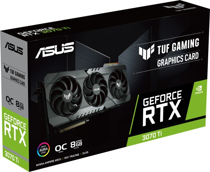 ASUS TUF Gaming GeForce RTX 3070 Ti OC, TUF-RTX3070TI-O8G-GAMING, 8GB GDDR6X, 2x HDMI, 3x DP