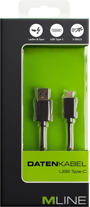 MLine Datenkabel USB-A auf USB-C 1.0m schwarz