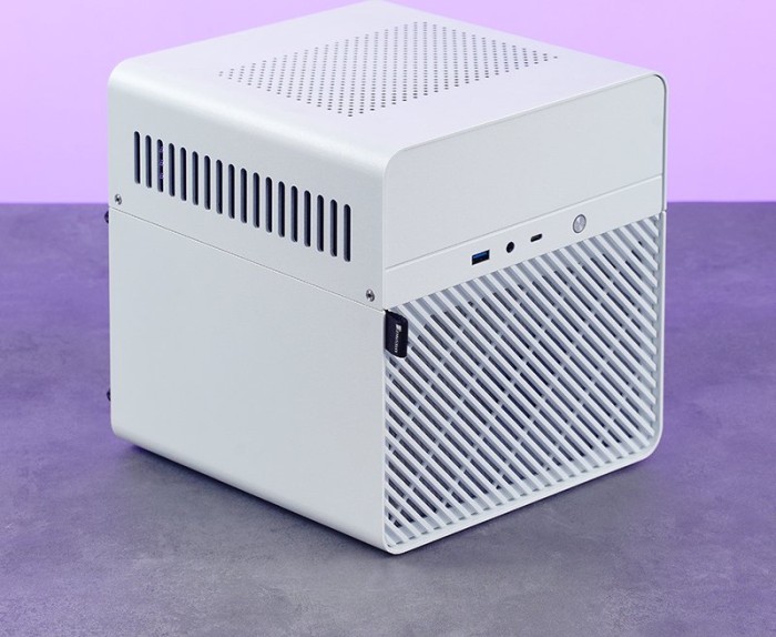 JONSBO N2 WHITE Mini NAS Case ITX, 5+1 Disk Bays Mini Aluminum with Steel  Plate Case, Built-in 12cm Fan, SFX Power Bite (L150mm Max.), Support 65mm