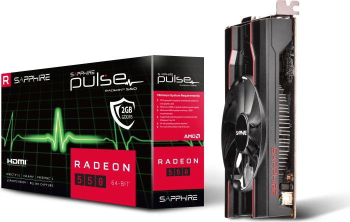 Sapphire Pulse Radeon RX 550 2G G5 64bit [Lexa PRO], 2GB GDDR5, DVI, HDMI, DP, bulk
