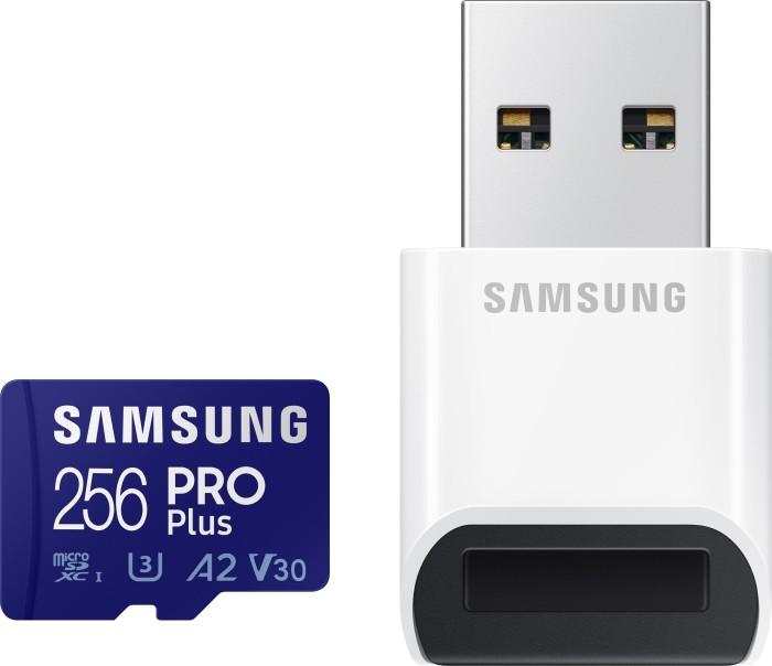 Samsung PRO Plus R160/W120 microSDXC 256GB USB-Kit, UHS-I U3, A2, Class 10