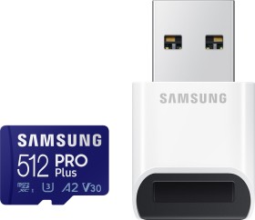 Samsung PRO Plus R160/W120 microSDXC 512GB USB-Kit, UHS-I U3, A2, Class 10