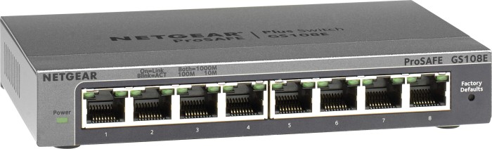 Netgear ProSAFE Plus GS100 Desktop Gigabit Smart Switch, 8x RJ-45, V3 (GS108E-300)