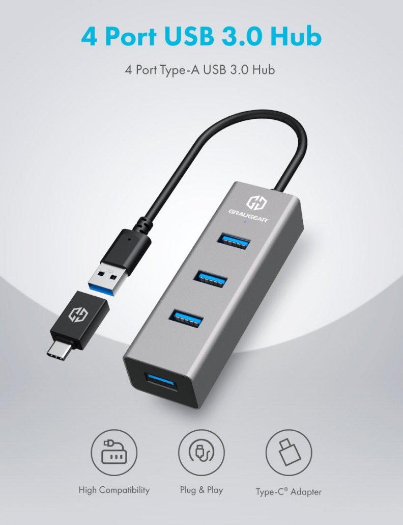 8 Port USB 3.0 Hub - GRAUGEAR