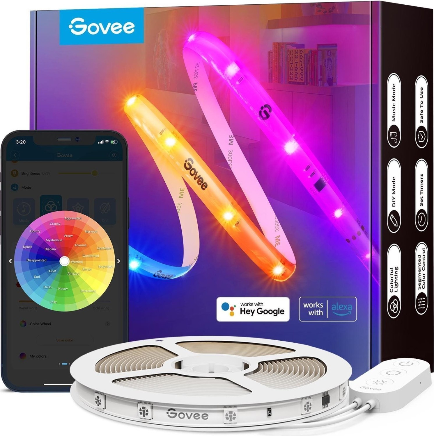 Govee RGBIC Pro LED Strip 10m, Funktioniert mit Alexa und Google Assistant,  Beschichtes Lichtband Sync mit Musik, App-Steuerung, Farbwechsel, Geeignet  für Zuhause Schlafzimmer : : Beleuchtung