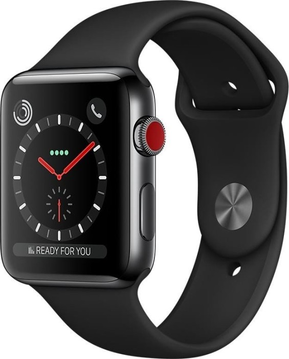 Apple Watch Series 3 (GPS + Cellular) Edelstahl 42mm schwarz mit Sportarmband schwarz