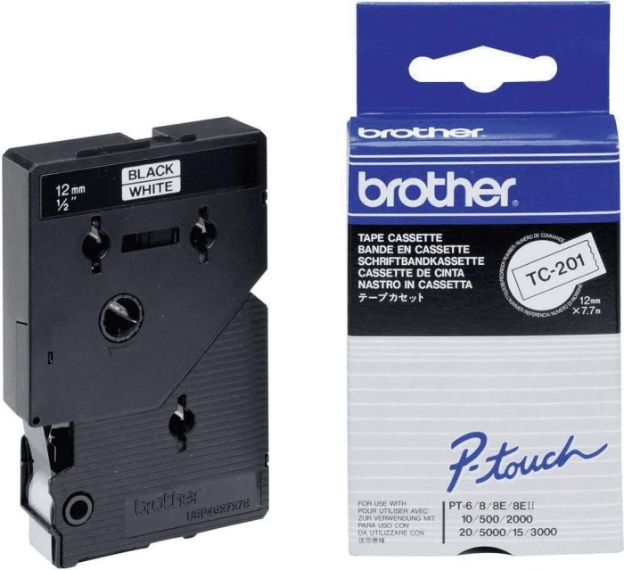 Brother TC-201 Beschriftungsband 12mm, schwarz/weiß