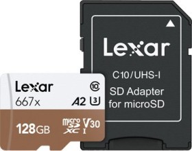 Lexar Professional 667x R100/W90 microSDXC 128GB Kit, UHS-I U3, A2, Class 10