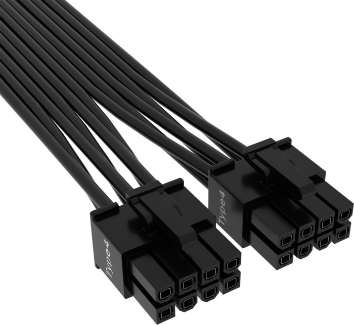 Corsair PSU Cable Type 4 - 600W PCIe 5.0 12VHPWR, 2x 8-Pin PCIe Stecker auf 16-Pin PCIe 5.0 12VHPWR Stecker, Adapterkabel, schwarz, 65cm