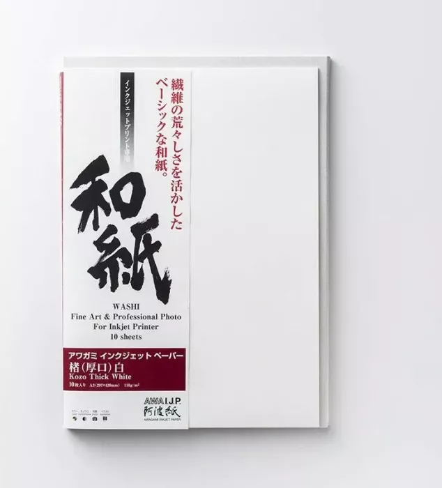 Awagami Kozo Thick White papier artystyczny matowy jasny biały, A2, 110g/m², 10 arkuszy